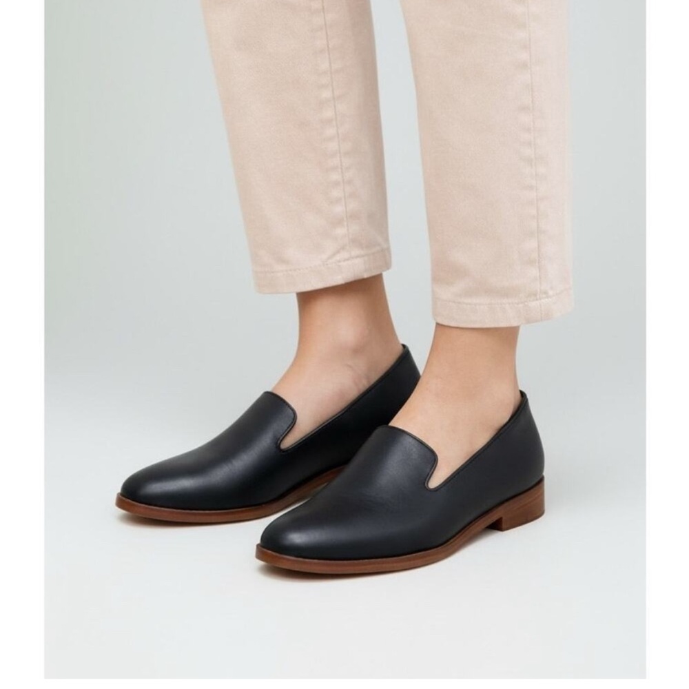 Black Slip-On Women's Leather Loafers